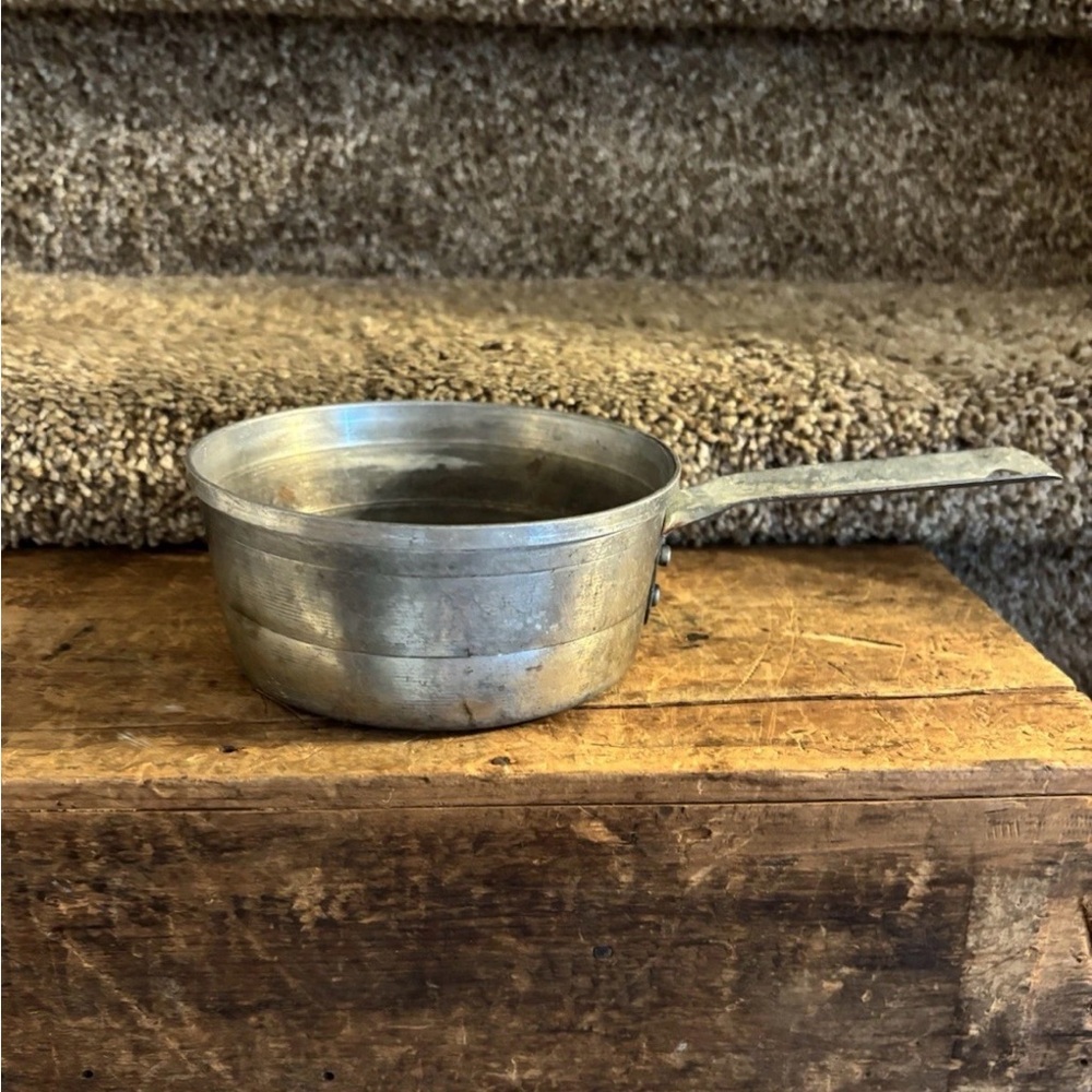Vintage Metal Saucepan with Long Handle - Silver Tone